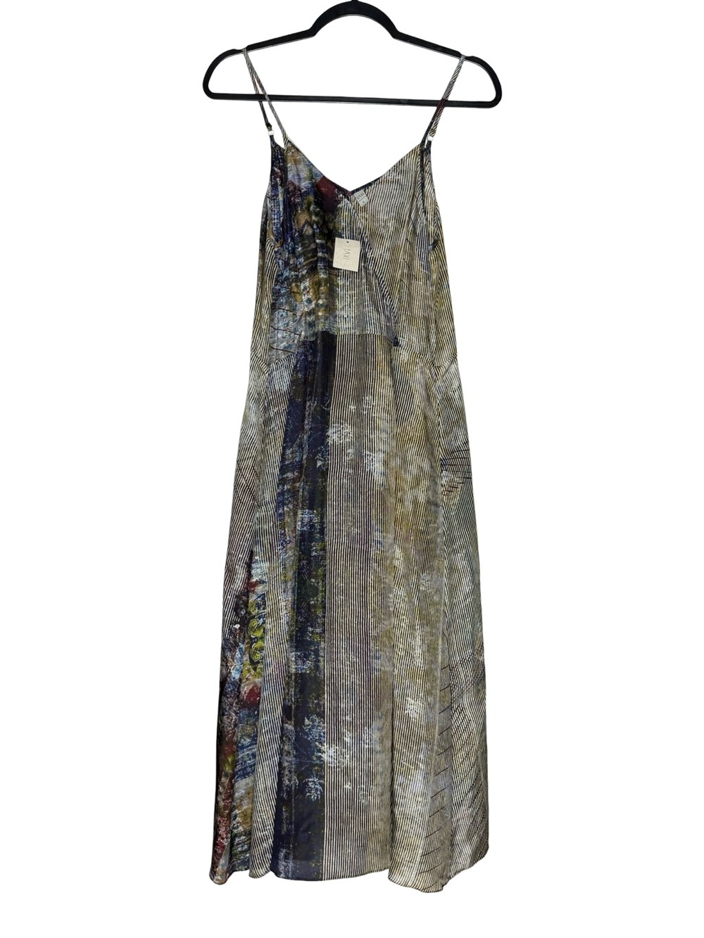 Yavi 100% Silk Maxi Dress Large Grey Millie Patchwork Print Abstract Flowy NWT